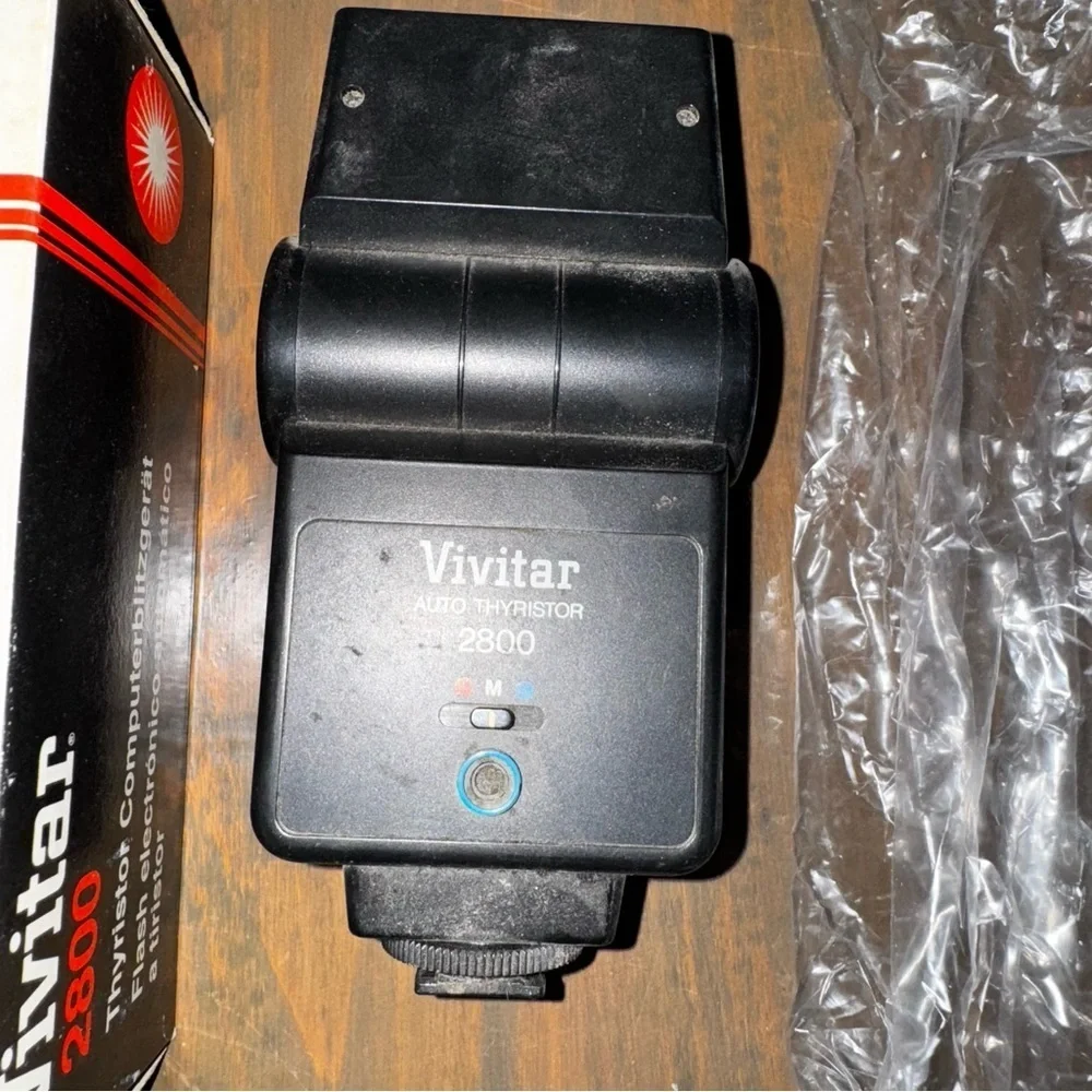Vtg Vivitar Auto Thyristor 2800 Shoe Mount Flash Working W/ Filters, Box, Manual